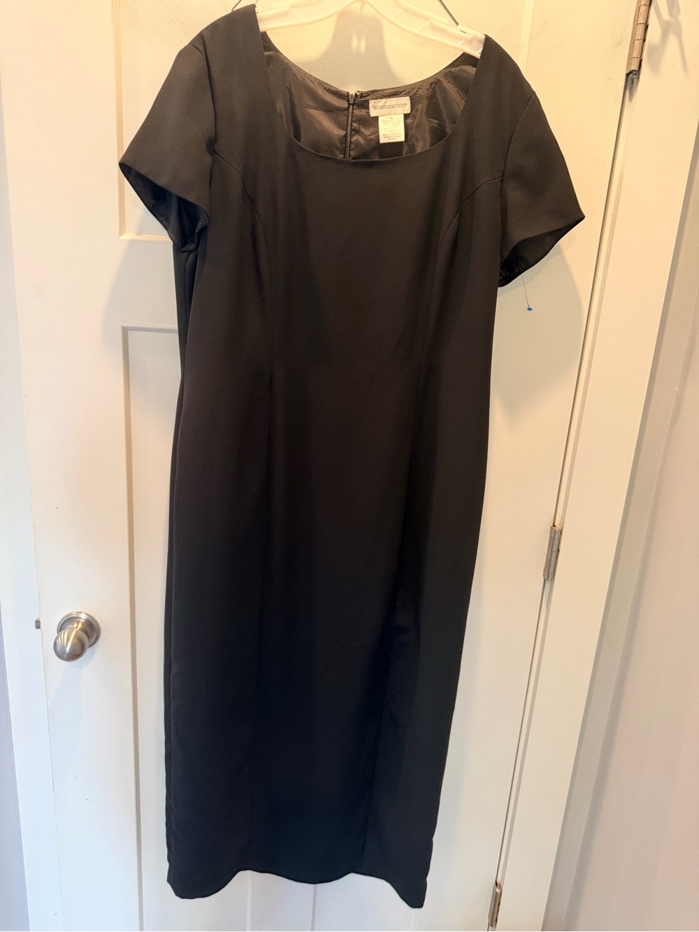 Worthington Women’s 16 Black Square Neck Sheath Dress Short Sleeve Career LBD